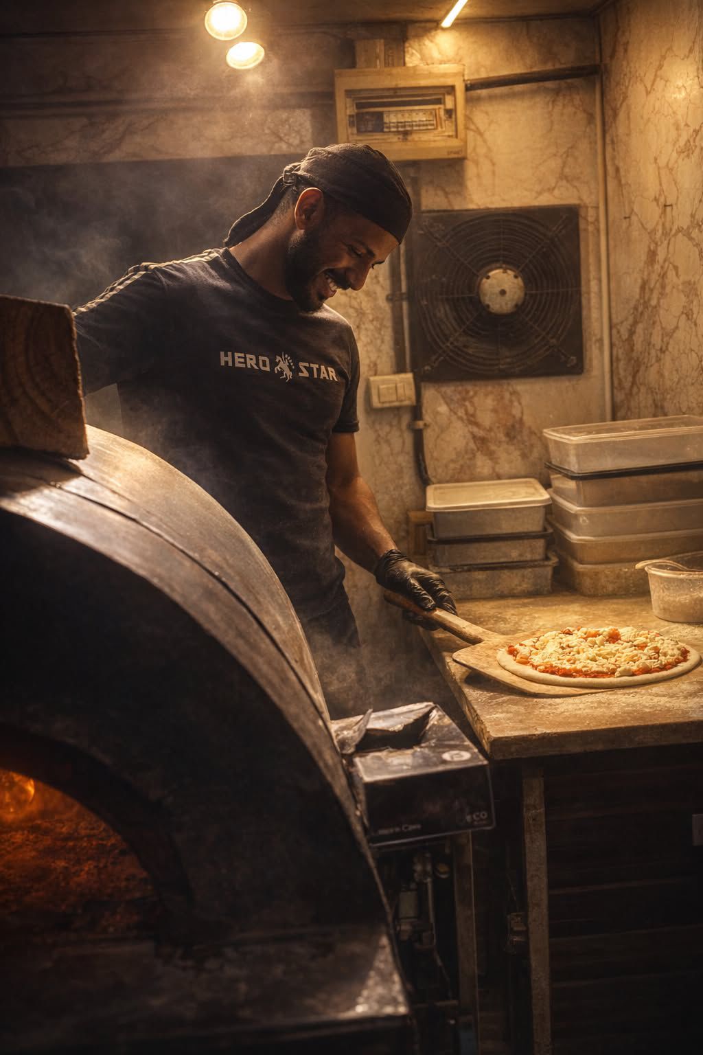 I CAPI pizzaiolo at the wood-fired oven